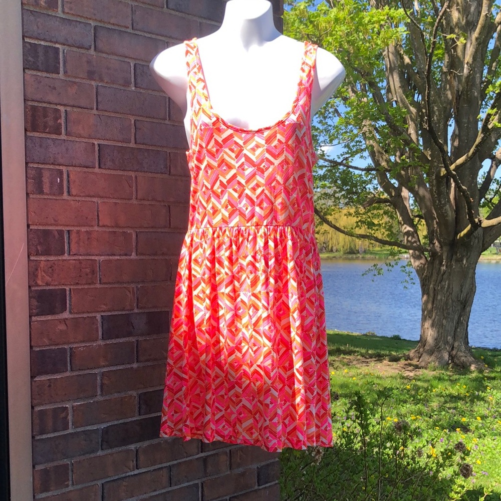 Roxy Geometric Print Sundress in Coral and Pink